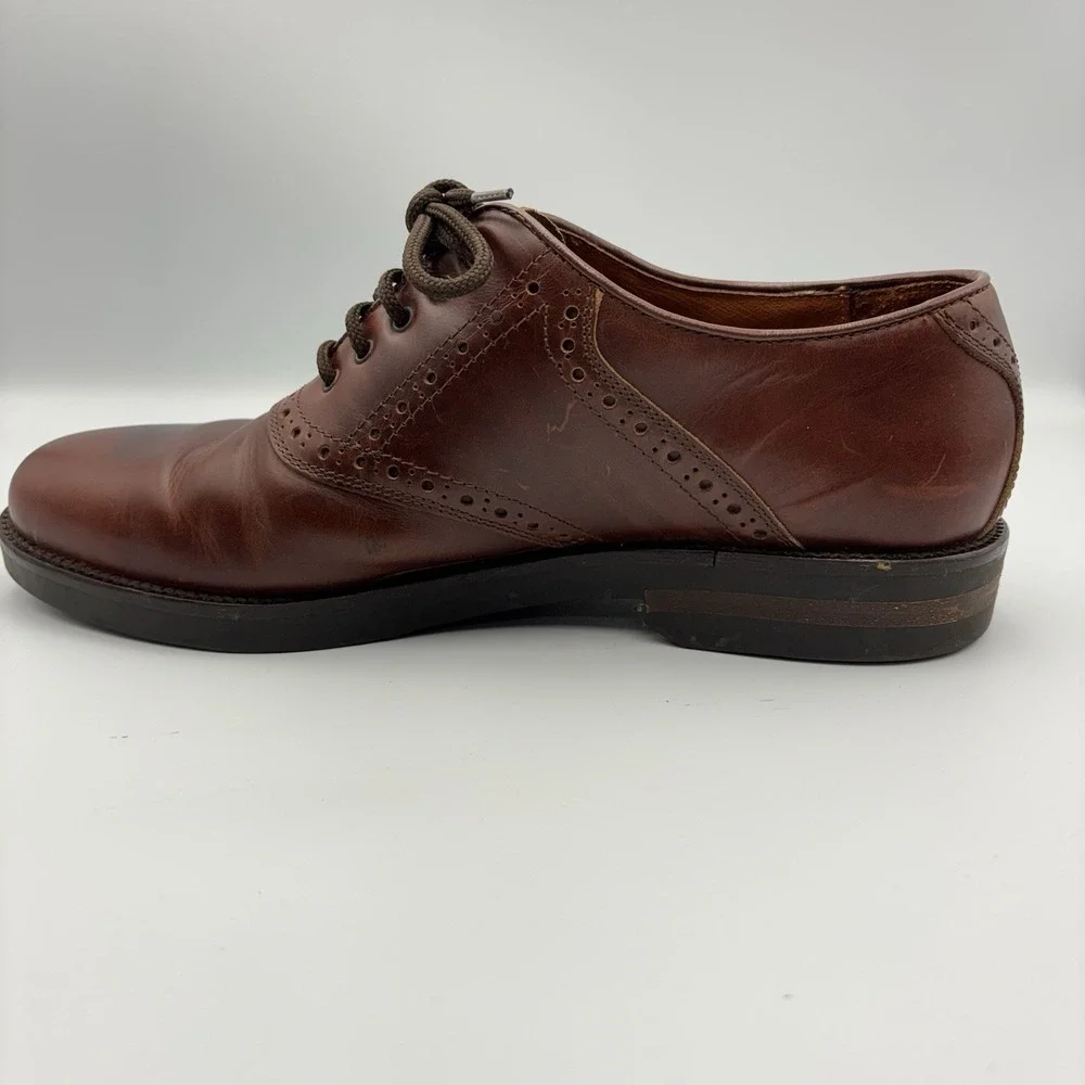 Johnston & Murphy Dress Shoes Mens 10.5 Brown Leather Saddle Oxford Lace ITALY